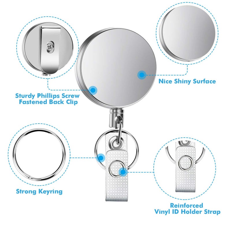 Selizo Retractable Badge Holder with Keychain Ring Clip Metal Badge Reel with Plastic ID Holder and Heavy Duty Name Card Holder for ID Card Key Card Carabiner Work Badge - Image 5